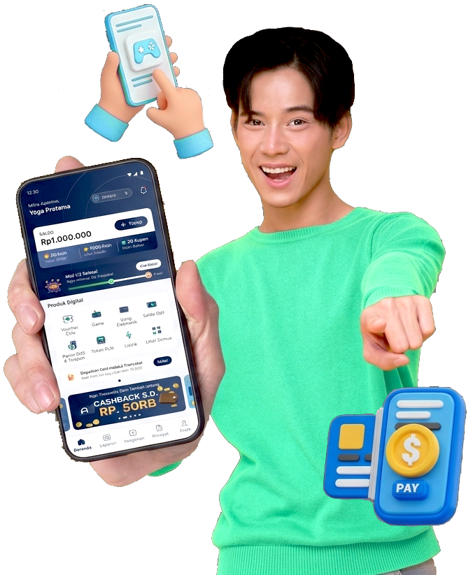 Visual promosi Agenmo untuk bisnis agen pulsa dan PPOB